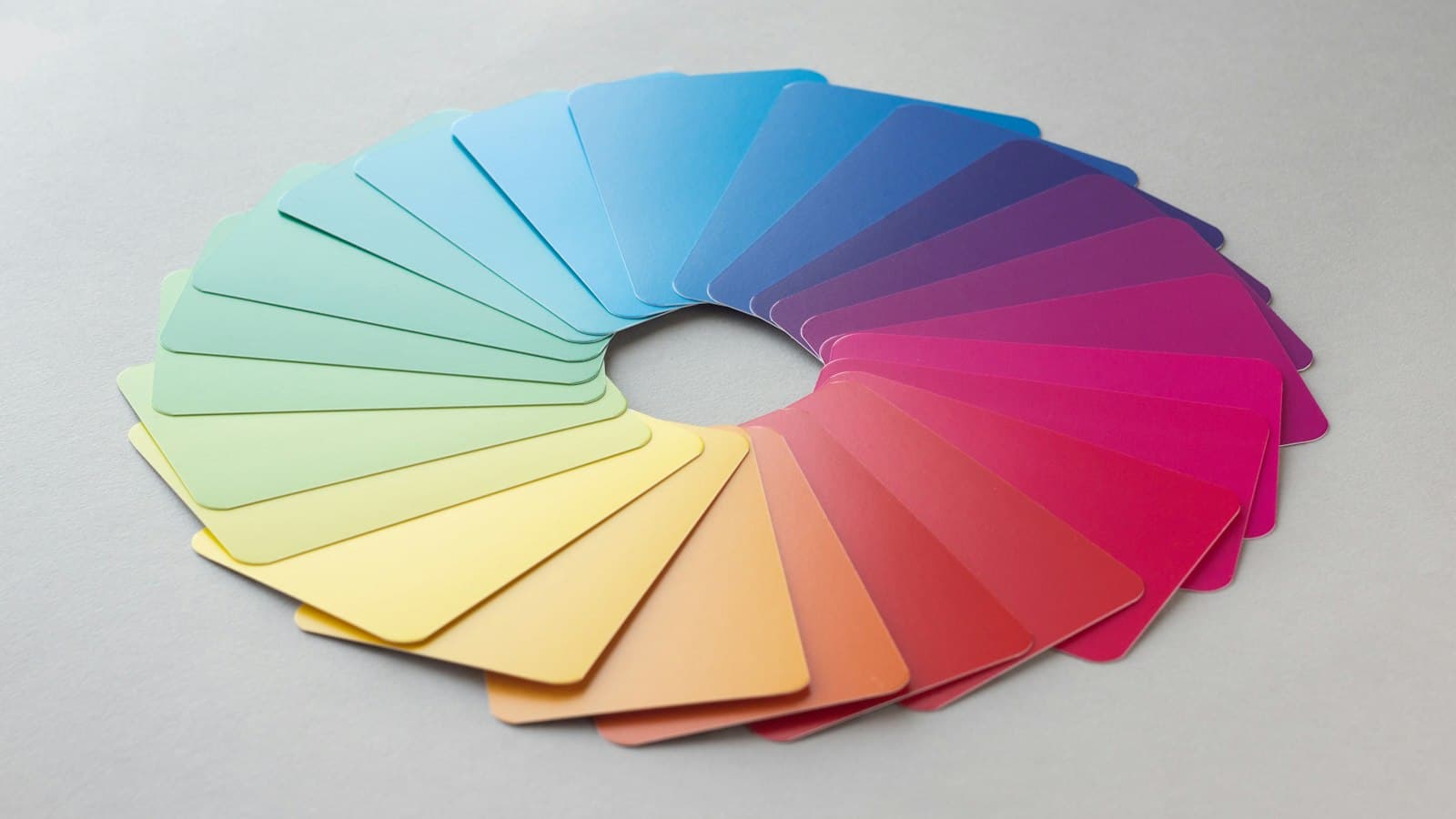 A circle of color swatches on a white surface.