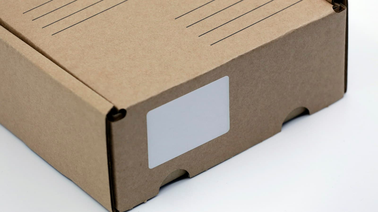 A cardboard shipping box on a table.